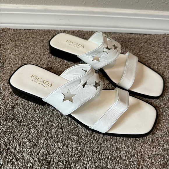 ESCADA White Leather Star Cutout Strappy Slip on Sandals Made in Italy Size 9 - Picture 2 of 10